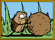 pixel art dung beetle rolling poop
