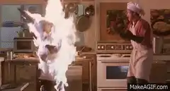 Chef on fire in kitchen