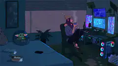 cozy gamer girl rainy night