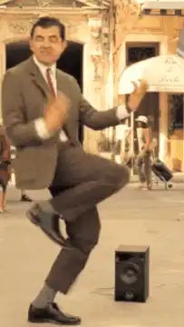 Mr. Bean dancing on the street