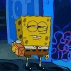 SpongeBob holding juice zooming in