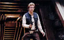 Han Solo gesturing with blaster