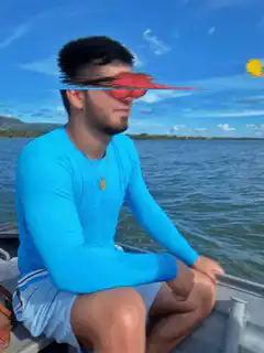 Man in boat shoots laser eyes