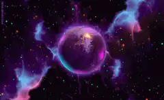 Glowing purple planet in space