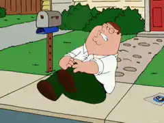Peter Griffin sitting on sidewalk laughing