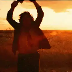 Man smashing bottle over head at sunset