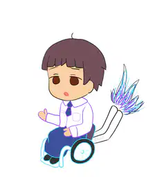 chibi boy in wheelchair with rocket