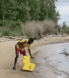 Man mopping the beach