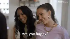Two women smiling with text Are you happy