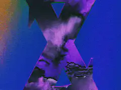 Purple X with clouds