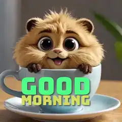 Cute hamster in a cup good morning