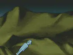Ghost girl lying on sand dunes