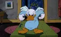 Donald Duck transforms into a red monster