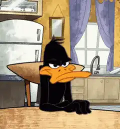 Daffy Duck angry kitchen stare