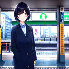 anime girl at train station