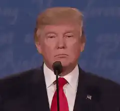 Donald Trump smirking at microphone