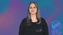 Woman signing ASL with neon logo