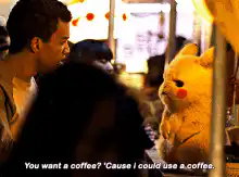 Detective Pikachu offers coffee