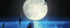 Whales leaping in front of a full moon