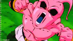 Majin Buu yelling with fists raised
