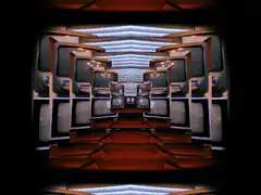 Infinite hallway of old TVs