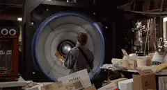 Man blown back by giant speaker