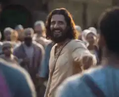 Jesus laughs and points