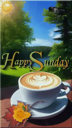 Happy Sunday coffee cup with bird