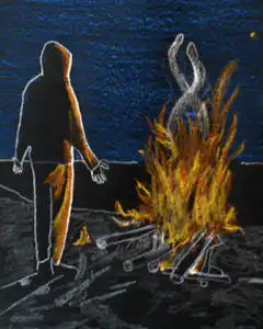Hoodie figure by campfire