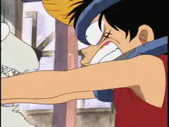 Luffy screaming at a shark