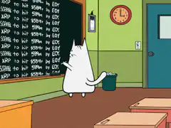 Cat teacher writing XRP on chalkboard