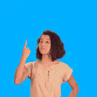 Woman pointing up with FACT text