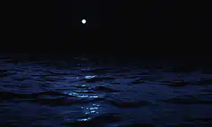 Moonlight on dark ocean waves