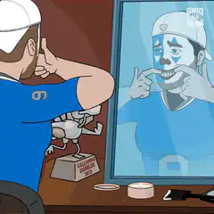 Man applying face paint in mirror