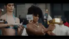 Money burning pile with Lil Baby and 21 Savage