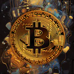 Golden Bitcoin Coin with Liquid Background