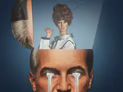Man crying with woman in head