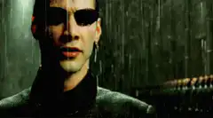 Neo in the rain from The Matrix