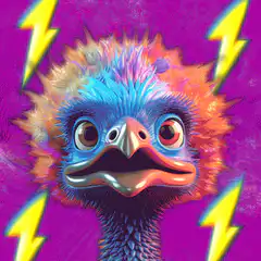 Colorful Ostrich Head with Lightning Bolts