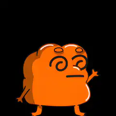 Orange blob character shrugging