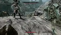 Skyrim NPC glitched into the sky