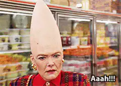 Debbie Reynolds screaming with giant head
