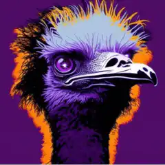 Trippy purple bird with glowing eyes