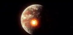 Planet exploding in space
