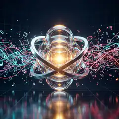 Glowing atom with orbiting rings
