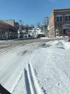 Snowy street in a small town