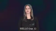 Woman waving hello with text