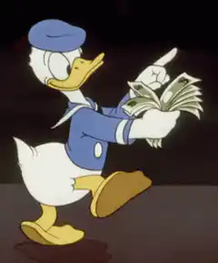 Donald Duck dancing with money