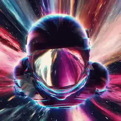 Astronaut flying through colorful space