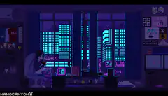 Pixel art girl gaming in neon room